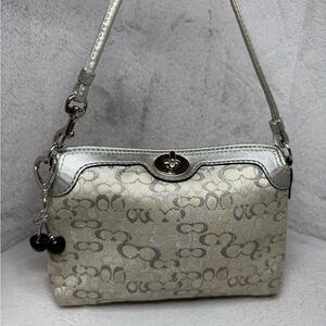 SOLD - Y2K Coach Optic Silver Shimmer Signature Mini Turnlock Shoulder Bag
